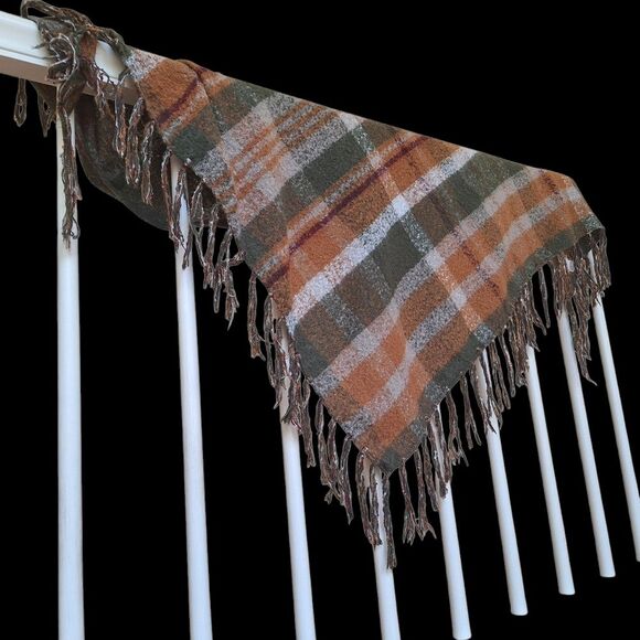 Autumn Fall Cozy Fringed Wrap Scarf ALTARD STATE Shawl Green Orange Wine 75 x 33 - Picture 2 of 15